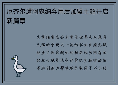 厄齐尔遭阿森纳弃用后加盟土超开启新篇章